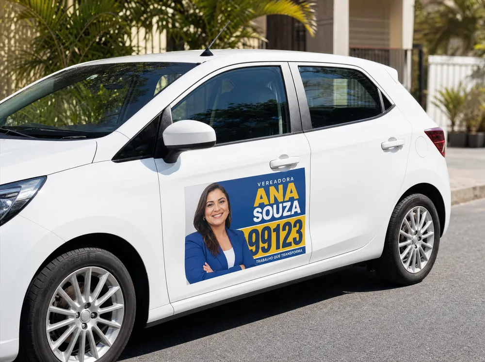 Adesivo de porta de carro com candidata fictícia