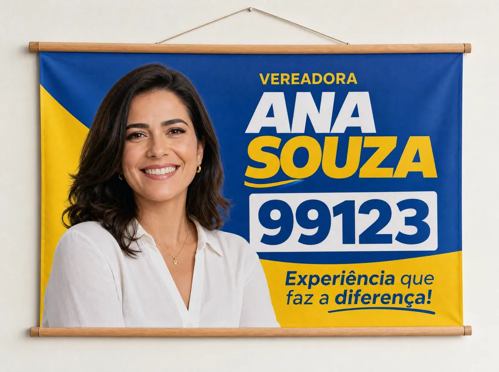 Banner de lona com candidata fictícia