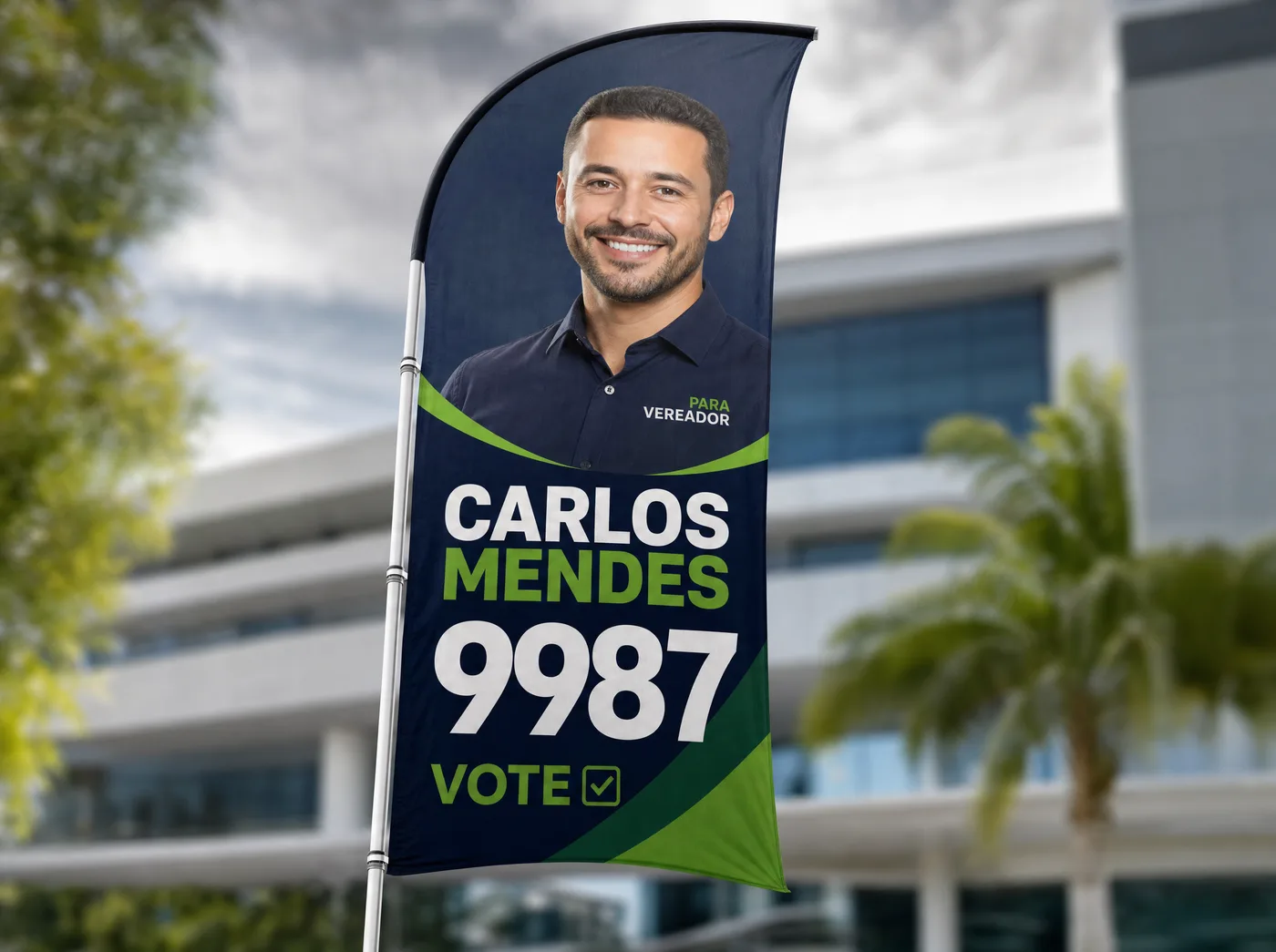 Wind banner político com candidato fictício