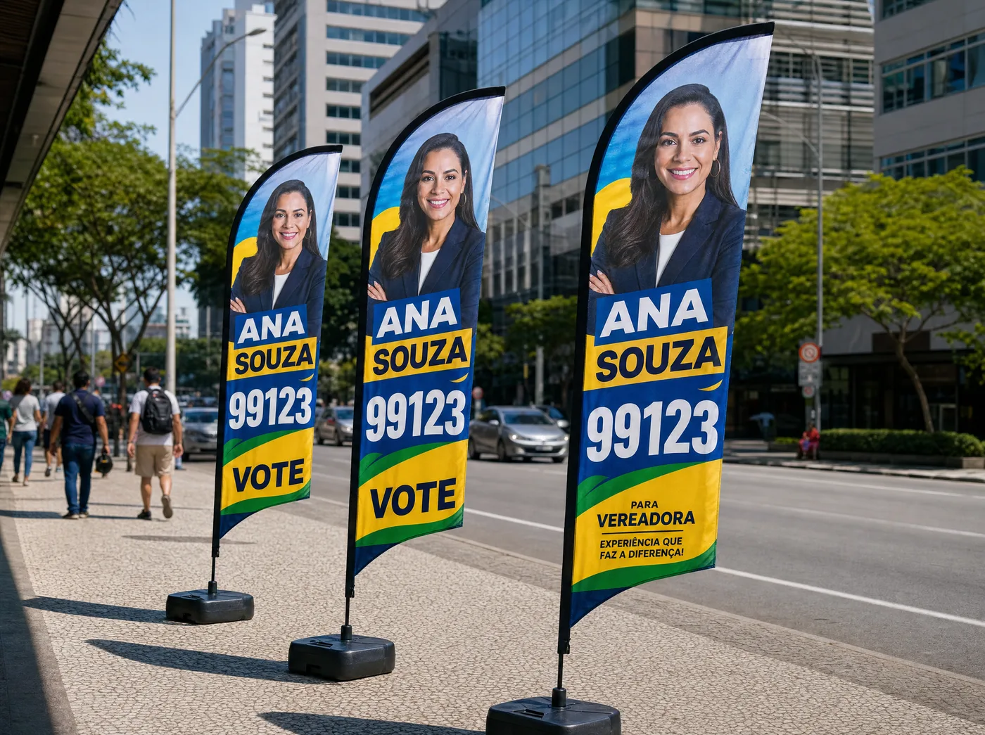 Wind banners de campanha política personalizados com foto, nome e número do candidato